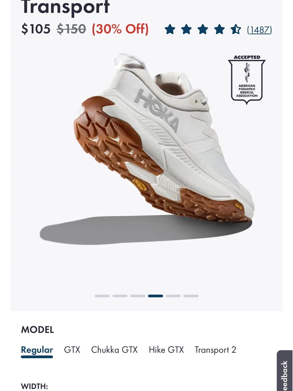 Hoka Women's Transport Trainer in White with Brown Outsole Accents - Picture 5 of 9